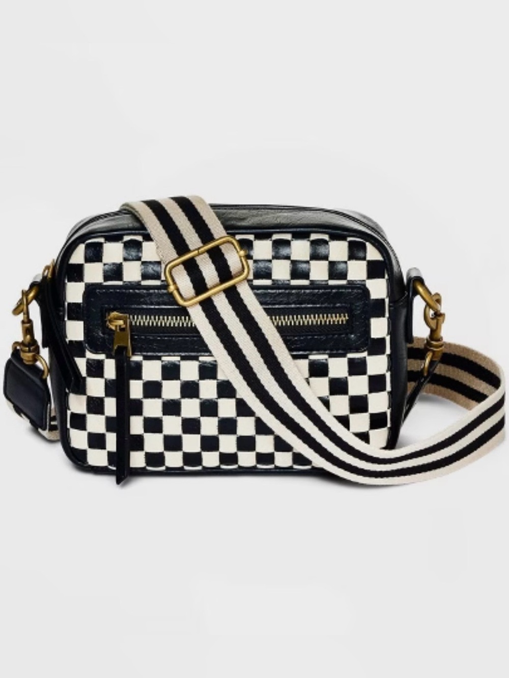 Universal Thread Black & Cream Checkered Crossbody with Striped Strap